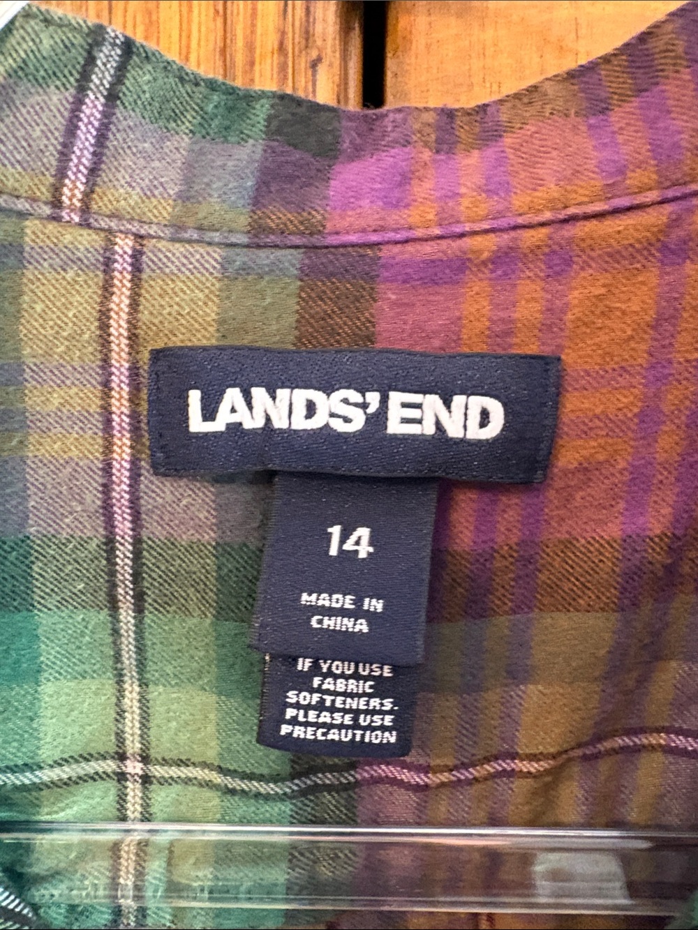 Lands' End Green & Purple Plaid Band-Collar Tunic - Picture 5 of 8